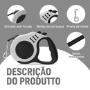Coleira Guia Retrátil 3/5 Metros Pet para Cães e Gatos Resistente com Trava até 11kg