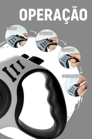 Coleira Guia Retrátil 3/5 Metros Pet para Cães e Gatos Resistente com Trava até 11kg